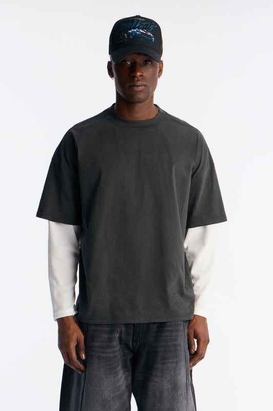 Washed Double Layer Tee - Black Wash