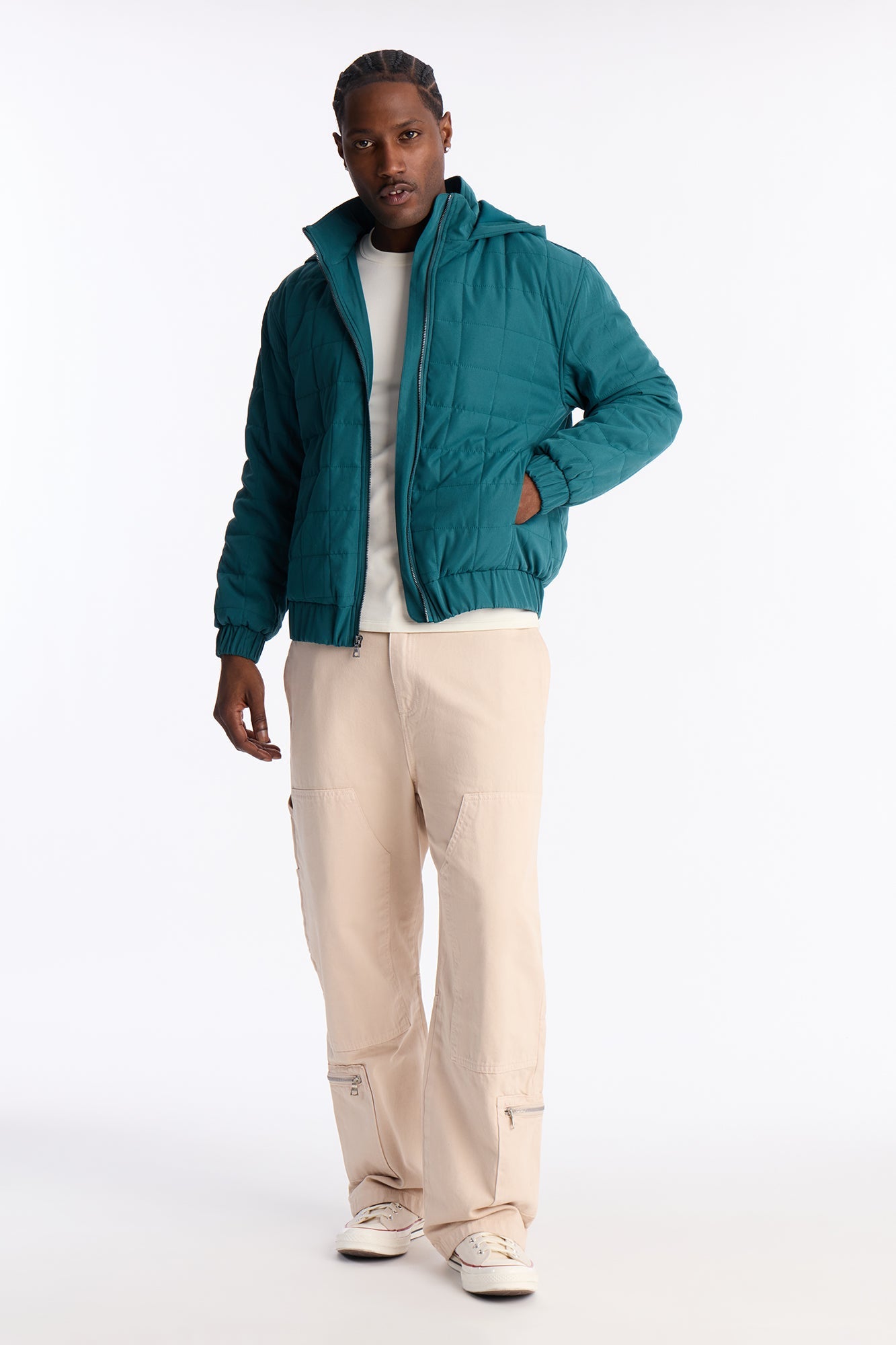 Hooded Quilted Optics Tech Jacket - Teal