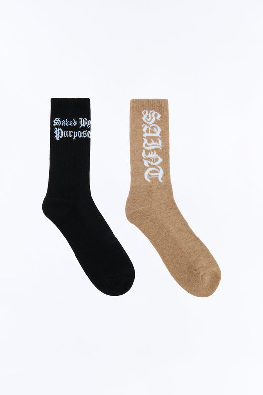 Blessed Solid Graphic Crew Socks 2 Pack - Tan/Multi
