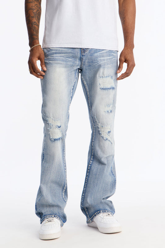 Stacked Skinny Flare Classic Destroyed Jeans - Light Wash