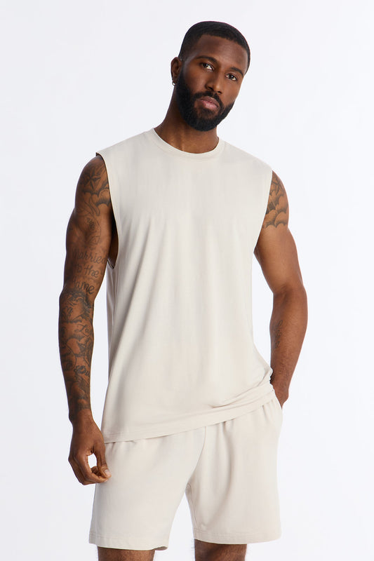 Essential Modal Lounge Sleeveless Muscle Tee - Stone