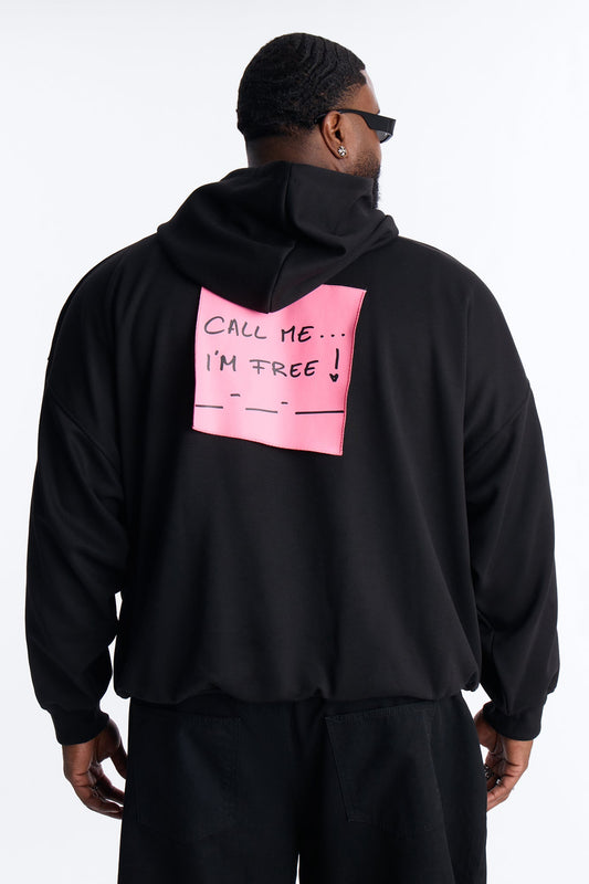 Call Me Structured Hoodie Fleece Hoodie - Black