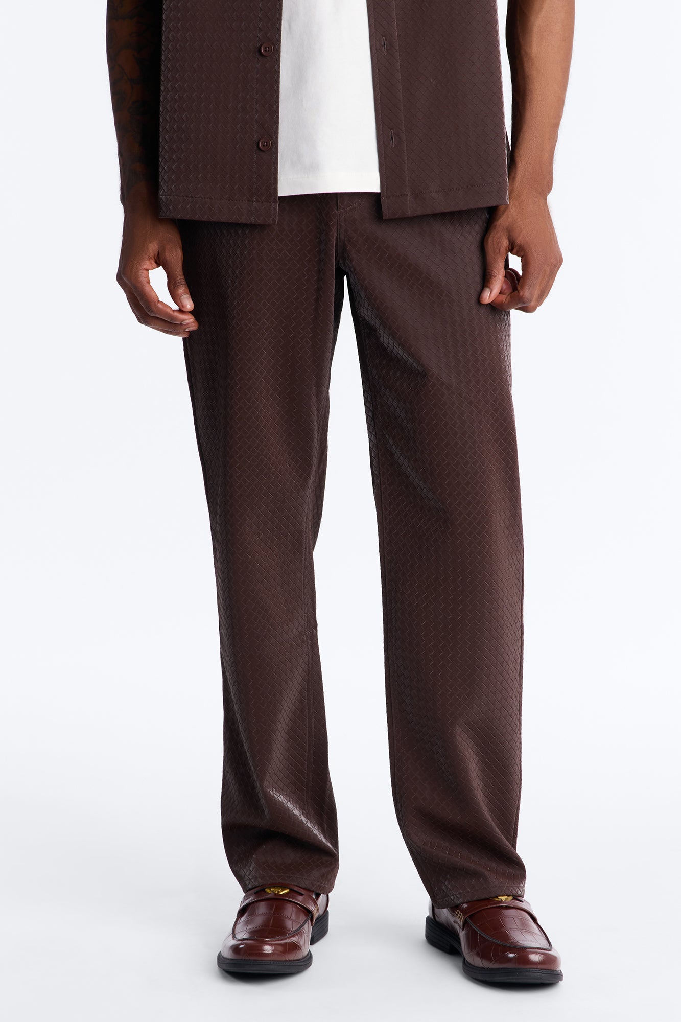 Embossed Crocodile Buckle Slip On Loafer - Brown