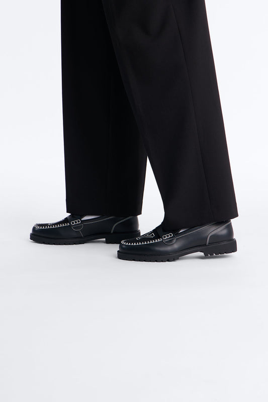 Varsity Patch Faux Leather Slip On Loafer - Black