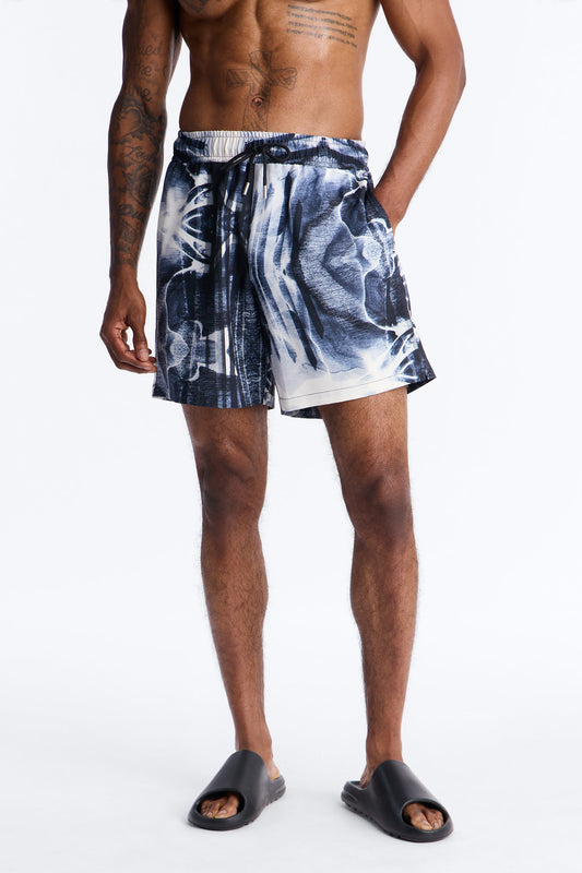 Abstract Oxide Printed Swim Trunk 7″ - Black