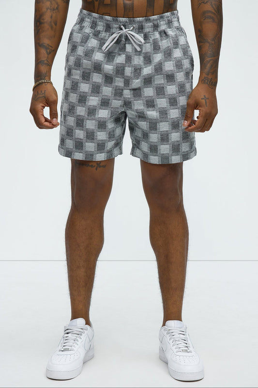 Checkered Jacquard Relaxed Shorts - Grey/combo