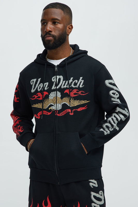 Von Dutch Fire Zip Hoodie - Black