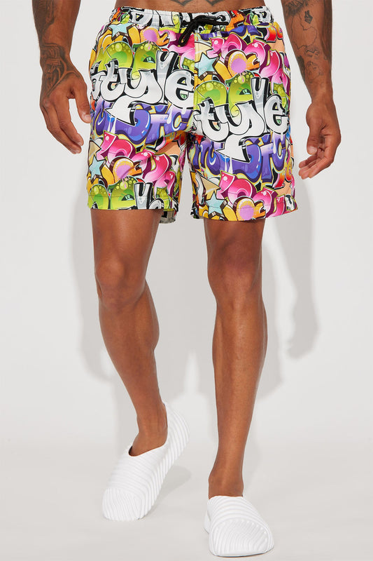 All That Graffiti Swim Trunk 7″ - Multi Color