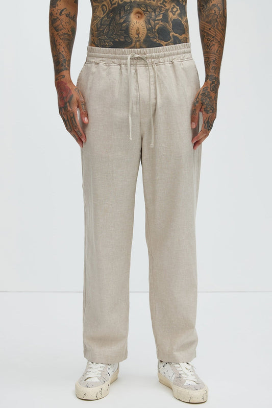 Bahamas Straight Linen Pants - Stone