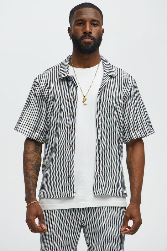 Summit Zig Zag Short Sleeve Button Up - Grey/combo