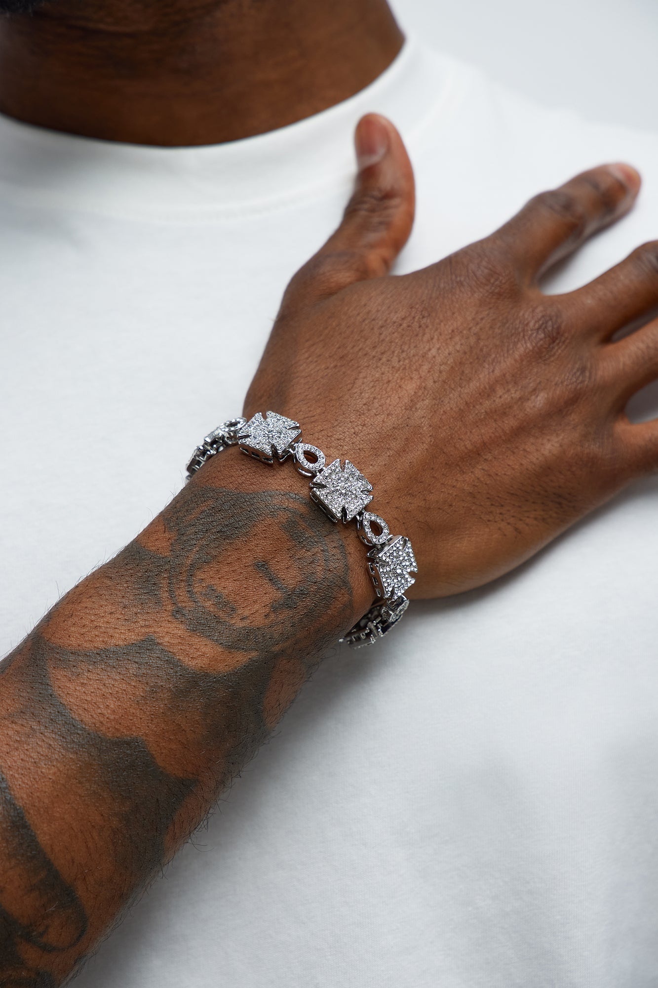 15MM Iced Chopper Cross Bracelet - Silver