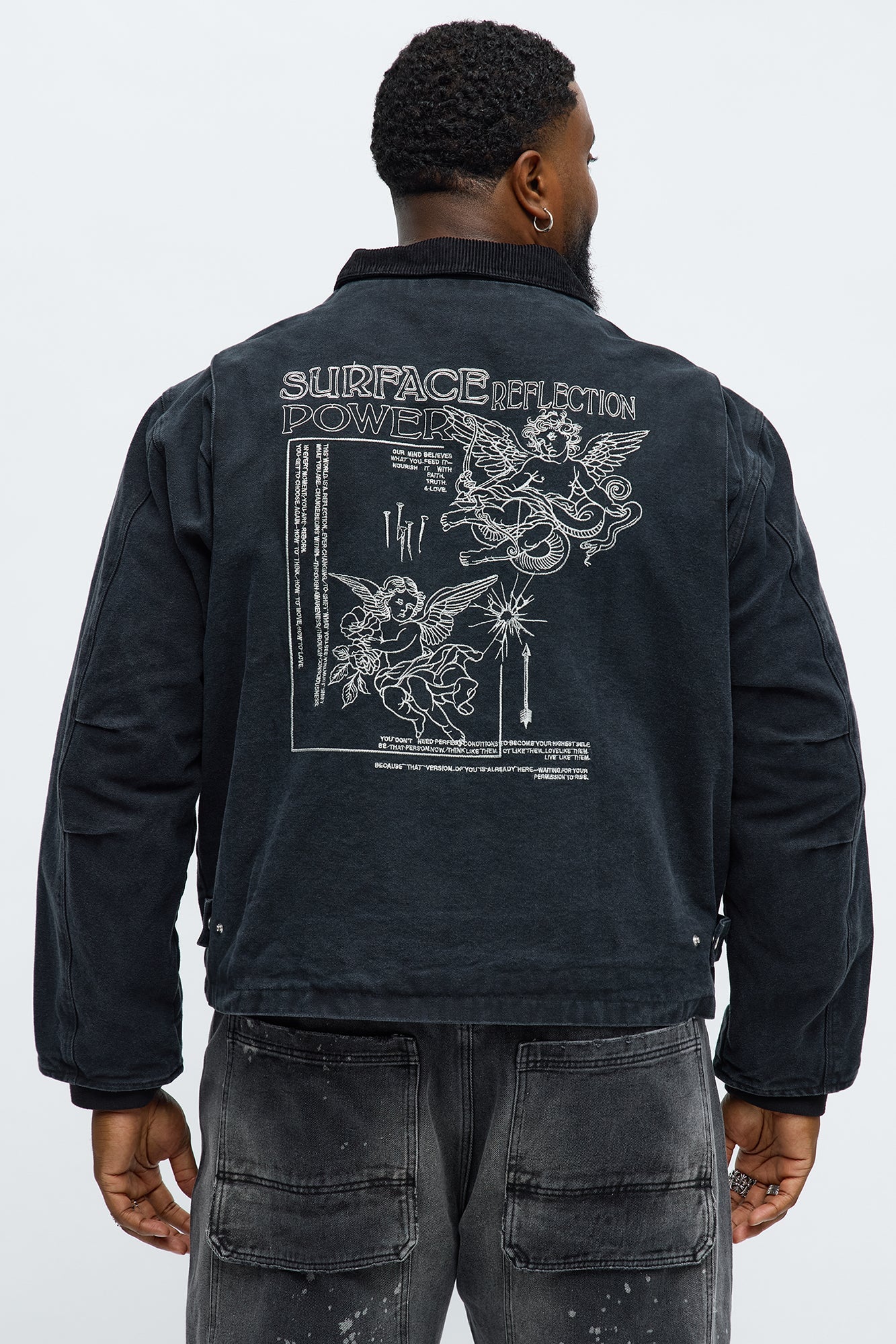 Cropped Higher Power Canvas Zip Jacket - Black