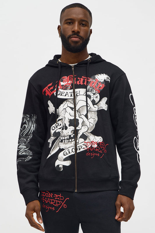 Ed Hardy DG Skull Zip Up Hoodie - Black