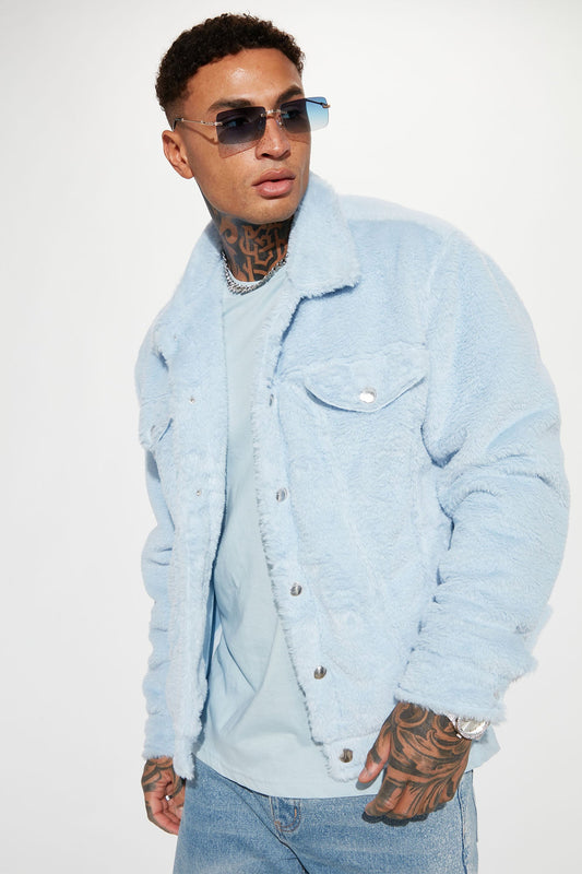 Hey Ma Fur Trucker Jacket - Light Blue