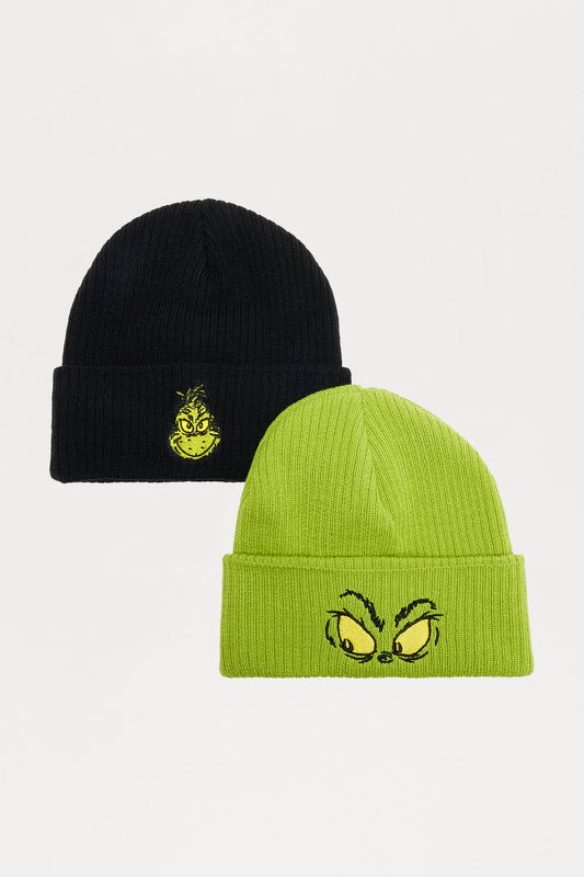 Grinch Ribbed Cuff Beanie 2 Pack - Black/Green