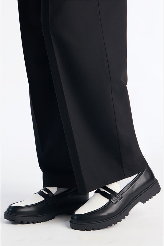 Color Block Slip On Loafers - Black/White