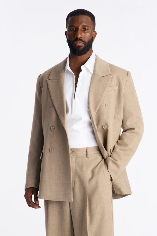 Relaxed Double Breasted Galaxy Blazer - Taupe
