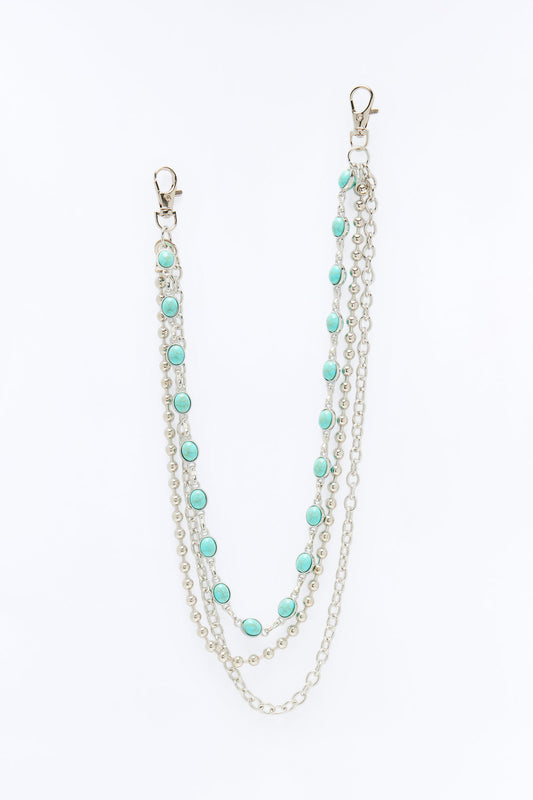 Multi Link Turquoise Stacked Pant Chain - Silver