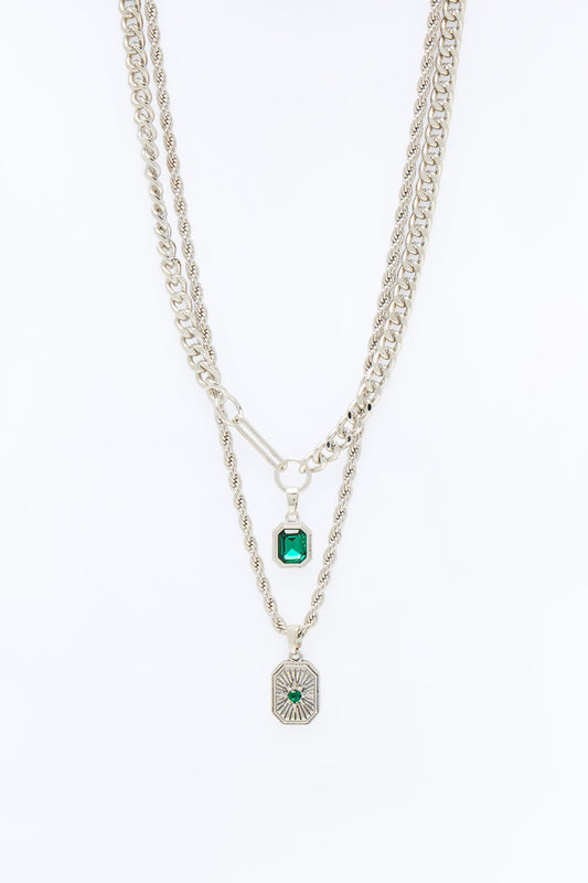 Emerald Star Necklace Set - Silver