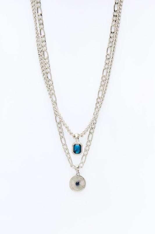 Double Down Necklace Set - Silver