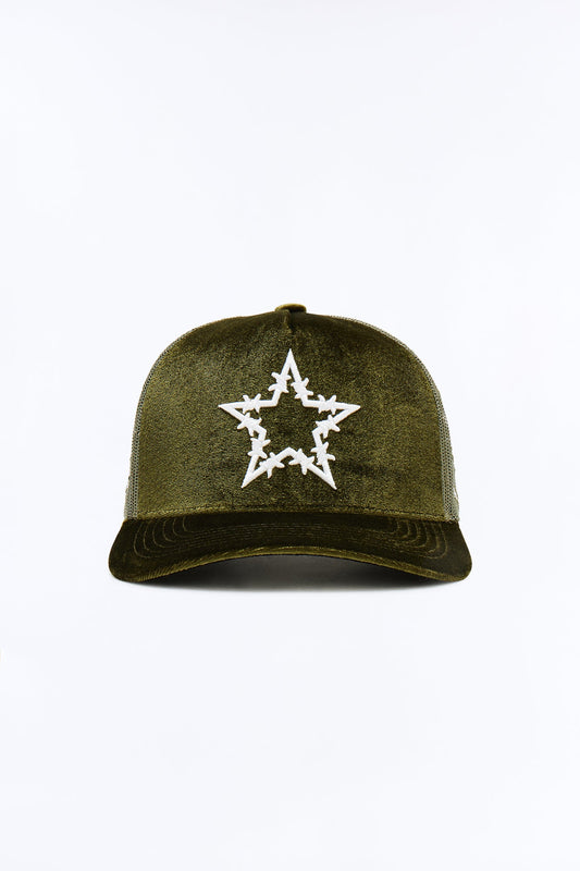 Barbwire Velvet Structured Snapback Hat - Green