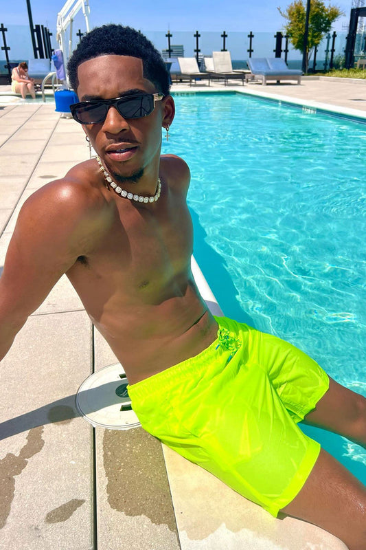 Montez Stretch Swim Trunk 7″ - Neon Yellow